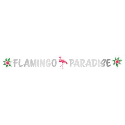 Amscan letterslinger flamingo 135 cm karton zilver/roze/groen Amscan letterslinger flamingo 135 cm karton zilver/roze/groen