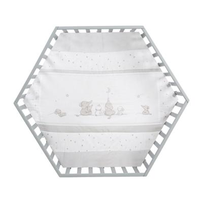 ROBA Hegaxonal Playpen - Gevoerde hoes - Olifantpatroon - 6 geremde wielen - Taupe gelakt hout