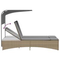 Ligbed 2-persoons luifel en kussens poly rattan gemengd beige - thumbnail