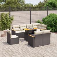 9-delige Loungeset met kussens poly rattan zwart - thumbnail