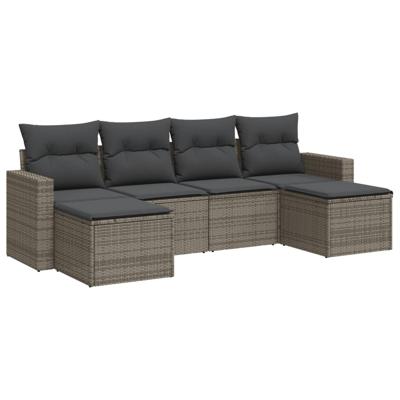 7-delige Loungeset met kussens poly rattan grijs