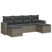 7-delige Loungeset met kussens poly rattan grijs - thumbnail