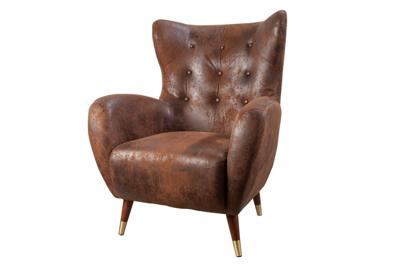 Retro Design Armstoel DON Antiek Bruin Goud Voetdoppen met Veerkern - 44550