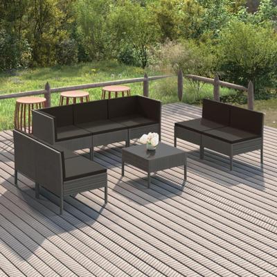8-delige Loungeset met kussens poly rattan grijs