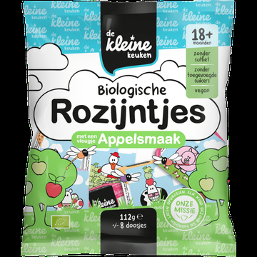 De Kleine Keuken Biologische Rozijntjes met een Vleugje Appelsmaak 18+ Maanden 112 g bij Jumbo