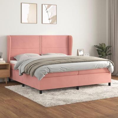 Boxspring met matras fluweel roze 200x200 cm