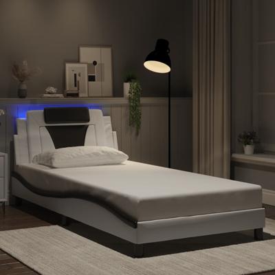 Bedframe met LED-verlichting kunstleer wit en zwart 100x200 cm