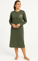 Lunatex dames nachthemd - Warme Dikke Tricot - Leaves - Katoenen dames nachtjapon - thumbnail