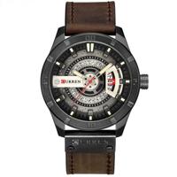 CURREN M8301 mannen militaire sport horloge Quartz datum klok lederen horloge (zwarte Case grijs gezicht licht bruine band) - thumbnail