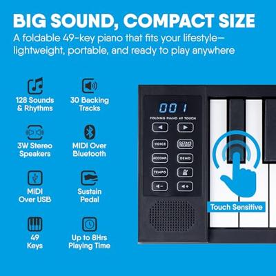 Carry-On Piano 49 Touch Black opvouwbare piano 49 toetsen