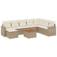 9-delige Loungeset met kussens poly rattan beige - thumbnail