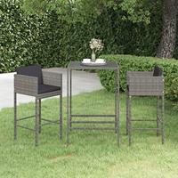 3-delige Tuinbarset met kussens poly rattan grijs - thumbnail