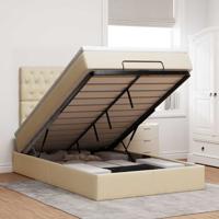 Ottoman bed met matras 140x190cm stof crèmekleurig - thumbnail