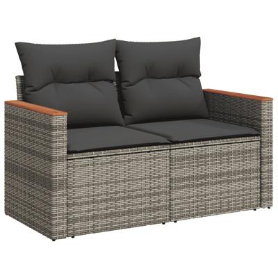 5-delige Loungeset met kussens poly rattan grijs
