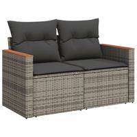 8-delige Loungeset met kussens poly rattan grijs - thumbnail