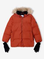 Donsjack met capuchon, fleecevoering en wanten of handschoenen amber - thumbnail