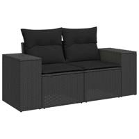 8-delige Loungeset met kussens poly rattan zwart - thumbnail