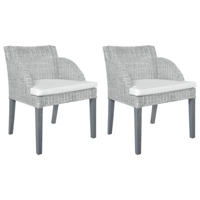 Eetkamerstoelen 2 st met kussens natuurlijk rattan grijs