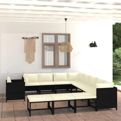 12-delige Loungeset met kussens poly rattan zwart