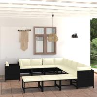 12-delige Loungeset met kussens poly rattan zwart - thumbnail