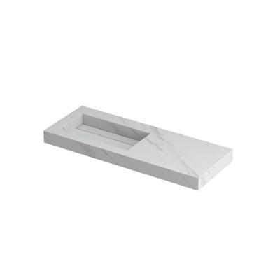 INK Pitch Wastafel Keramische Slab Links met Drain en Front en Side Skirts Zonder Kraangat - 1200x450x90 mm - Calacatta Mat