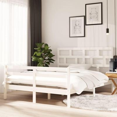 Bedframe massief hout wit 150x200 cm