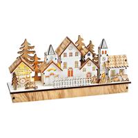 Winterscène met LED van naturel hout (B/H/D) 30x14x7cm - thumbnail