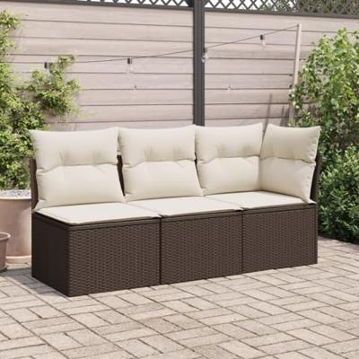 Tuinhoekbank met kussens poly rattan bruin - thumbnail