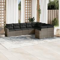 9-delige Loungeset met kussens poly rattan grijs - thumbnail