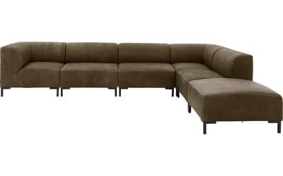 Goossens Excellent Hoekbank Marshall Met Hocker groen, leer, 1,5-zits, urban industrieel