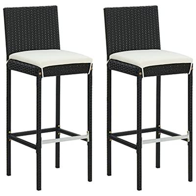 VidaXL Tuinbarkrukken met kussens 2 st poly rattan zwart VidaXL Tuinbarkrukken met kussens 2 st poly rattan zwart