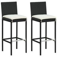 VidaXL Tuinbarkrukken met kussens 2 st poly rattan zwart - thumbnail