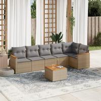 7-delige Loungeset met kussens poly rattan gemengd beige - thumbnail