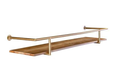 Massieve wandplank HERITAGE 75 cm naturel grenenhout goud metaal - 44478