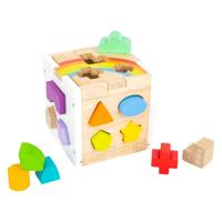 Small Foot - houten vormenstoof kubus regenboog, - thumbnail