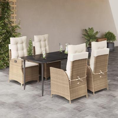5-delige Tuinset met kussens poly rattan beige