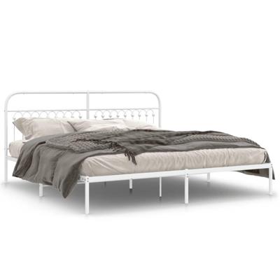 Bedframe met hoofdbord metaal wit 200x200 cm