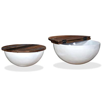 2-delige Salontafelset komvormig massief gerecycled hout wit