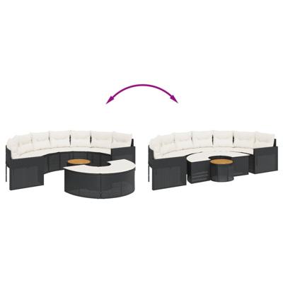 3-delige Loungeset halfrond poly rattan zwart - thumbnail