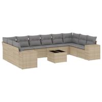 10-delige Loungeset met kussens poly rattan beige - thumbnail