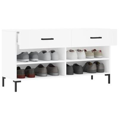 Schoenenbank 102x35x55 cm bewerkt hout wit - thumbnail