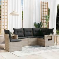 5-delige Loungeset met kussens poly rattan lichtgrijs - thumbnail