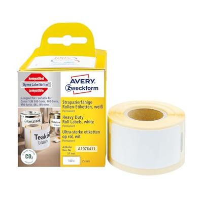 Avery-Zweckform Rol met etiketten Compatibel vervangt DYMO 1976411 25 x 54 mm Folie Wit 160 stuk(s) Permanent hechtend Universele etiketten A1976411