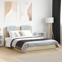Bedframe met hoofdbord en LED sonoma eikenkleurig 135x190 cm - thumbnail