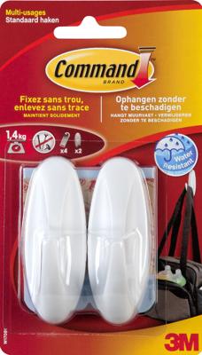 Command decohaak, medium, draagvermogen 1,4 kg, wit, waterbestendig, blister van 2 stuks Command decohaak, medium, draagvermogen 1,4 kg, wit, waterbestendig, blister van 2 stuks
