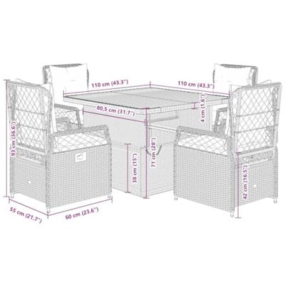 5-delige Tuinset met kussens poly rattan beige