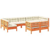 9-delige Loungeset met kussens massief grenenhout wasbruin - thumbnail