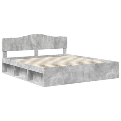 Bedframe met hoofdeinde Beton 200 x 200 cm Massief grenenhout