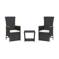 3-delige Tuinset met kussens poly rattan zwart - thumbnail