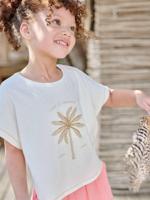 T-shirt met korte mouwen voor meisjes ecru - thumbnail